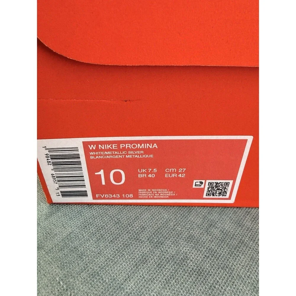 NIB Nike Promina Shoes Womens 10 White Metallic Silver Volt Neon FV6343-108